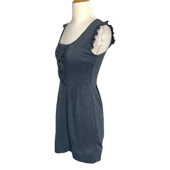 Be Bop S gray scoop neck ruffle sleeve fit & flare dress with buttons Y2K Retro - Picture 4 of 6